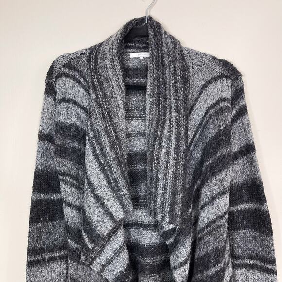 360 Cashmere Striped Drape Front Cardigan Sweater Black Gray XSmall Wool Blend - Picture 3 of 10